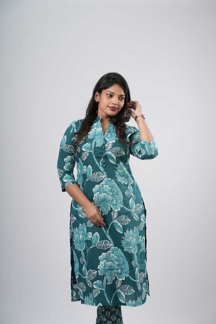 Oceanic Teal Floral Cotton Co-ord Set