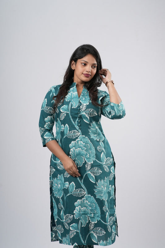 Oceanic Teal Floral Cotton Co-ord Set