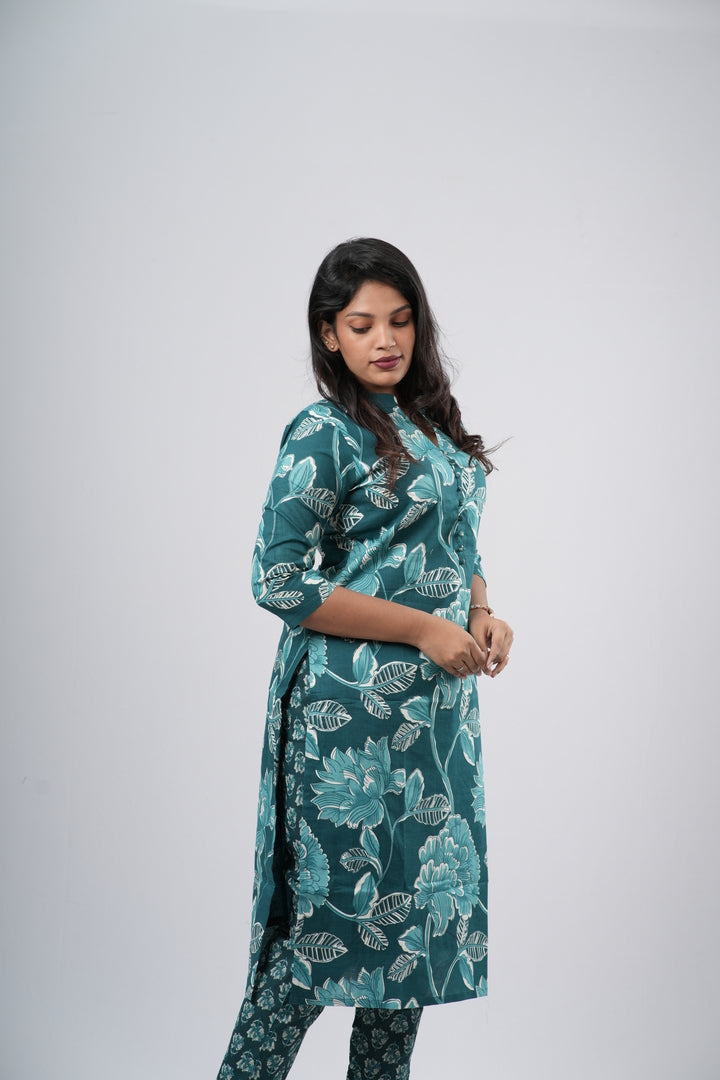 Oceanic Teal Floral Cotton Co-ord Set