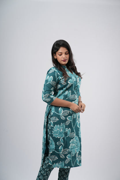 Oceanic Teal Floral Cotton Co-ord Set