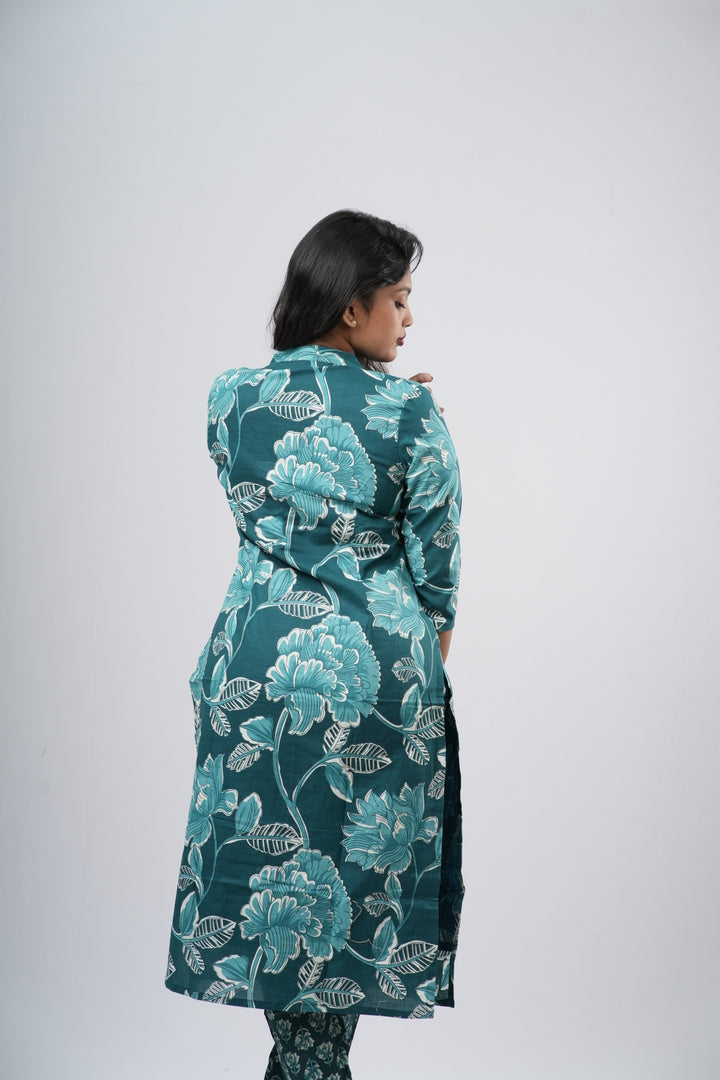 Oceanic Teal Floral Cotton Co-ord Set