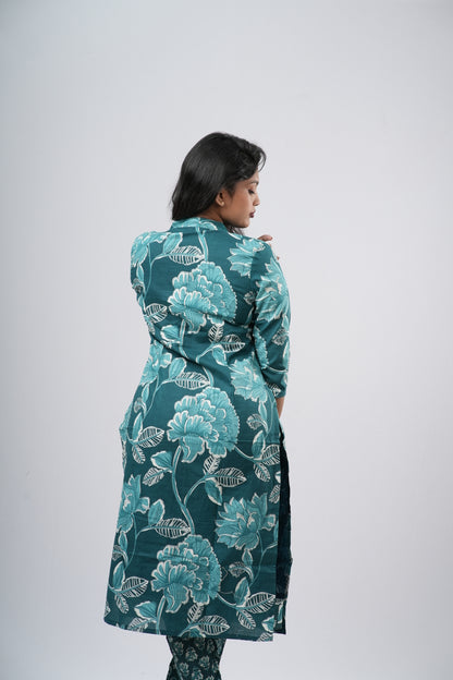Oceanic Teal Floral Cotton Co-ord Set