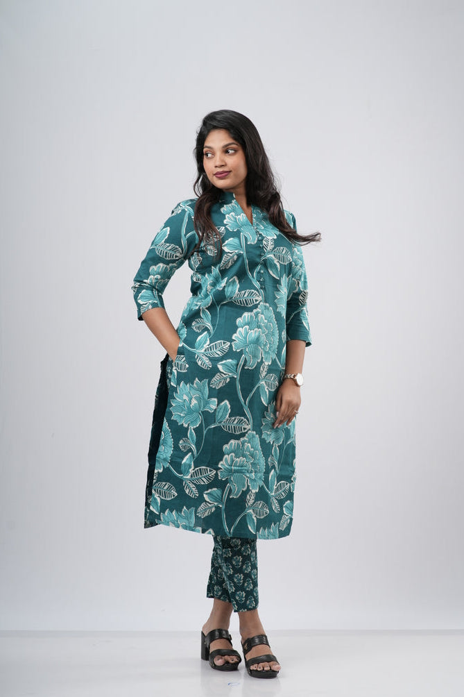 Oceanic Teal Floral Cotton Co-ord Set