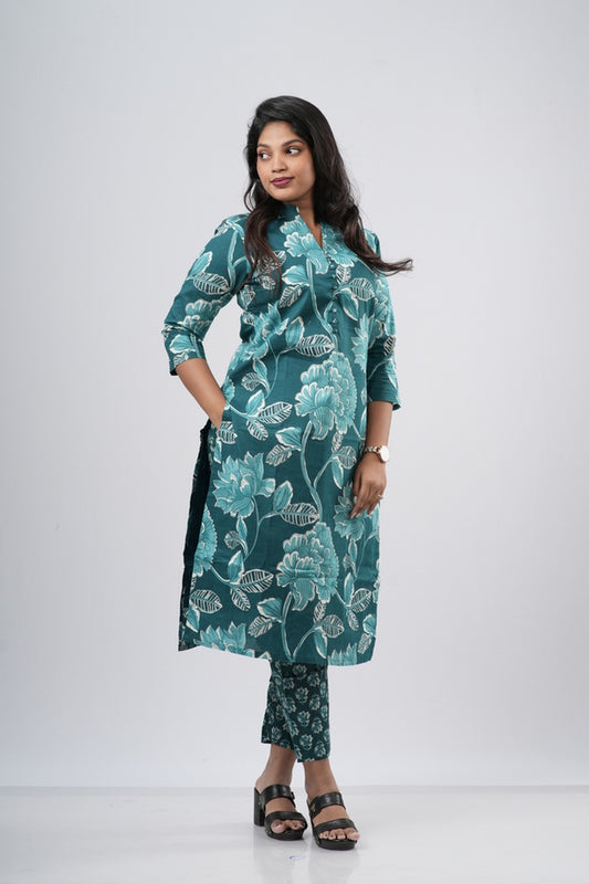Oceanic Teal Floral Cotton Co-ord Set