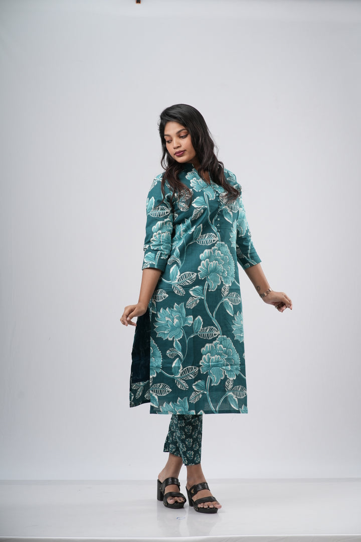 Oceanic Teal Floral Cotton Co-ord Set