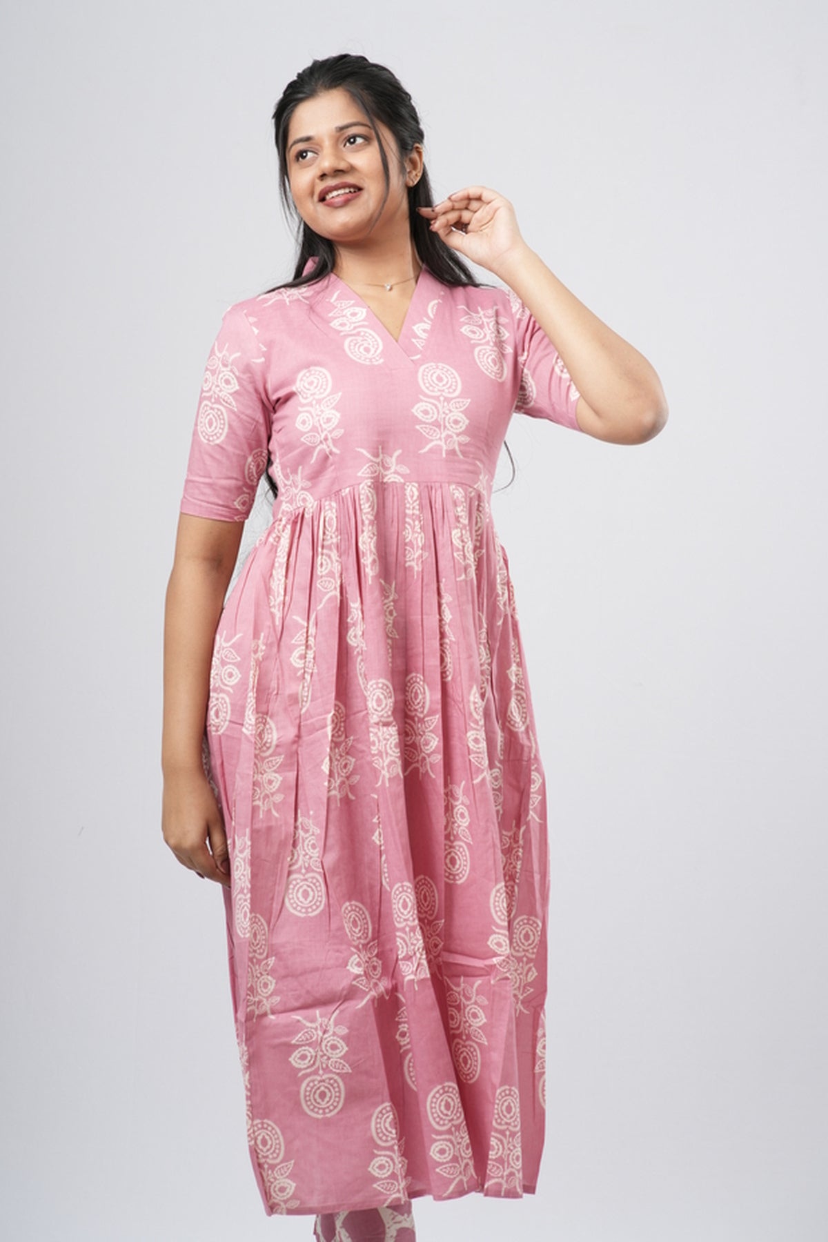 Onion Pink Floral Vine Cotton Co-ord Set