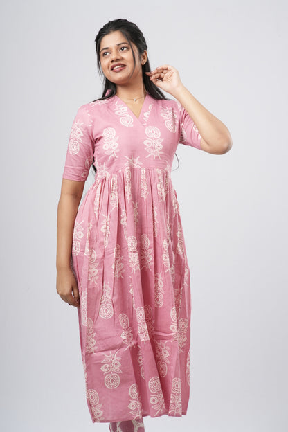 Onion Pink Floral Vine Cotton Co-ord Set