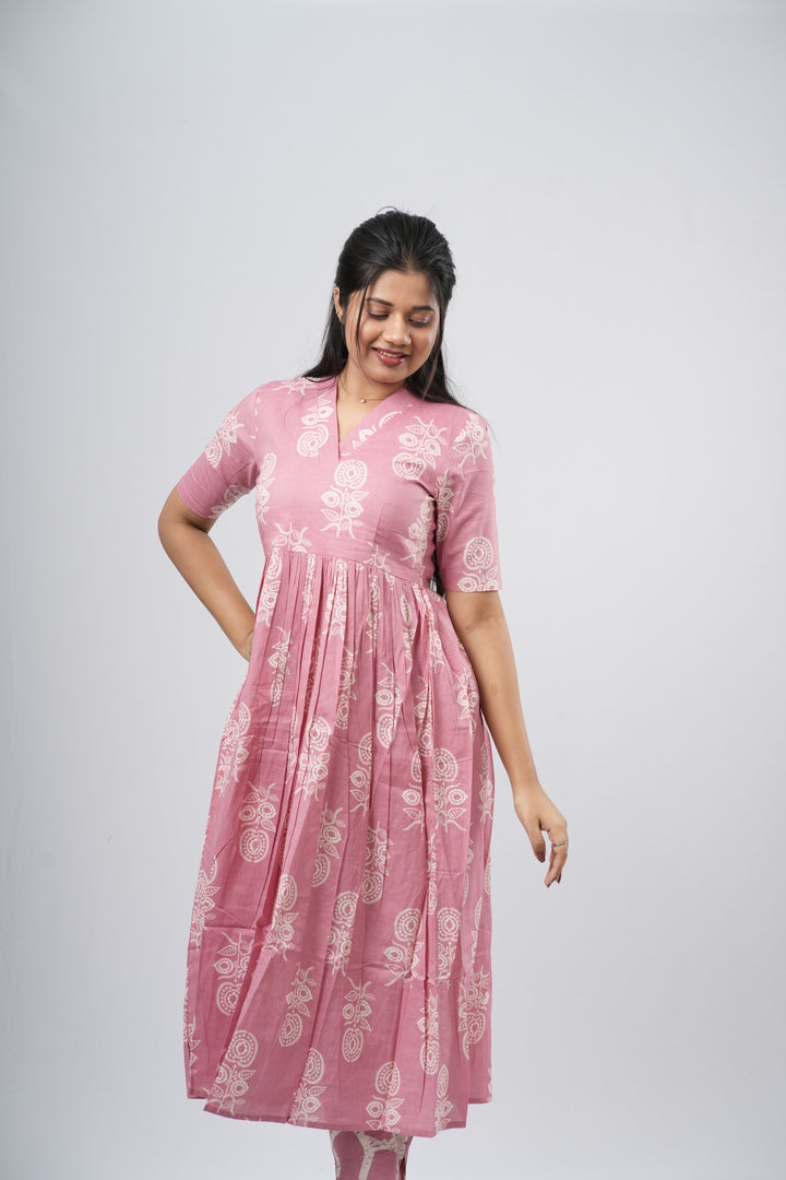 Onion Pink Floral Vine Cotton Co-ord Set