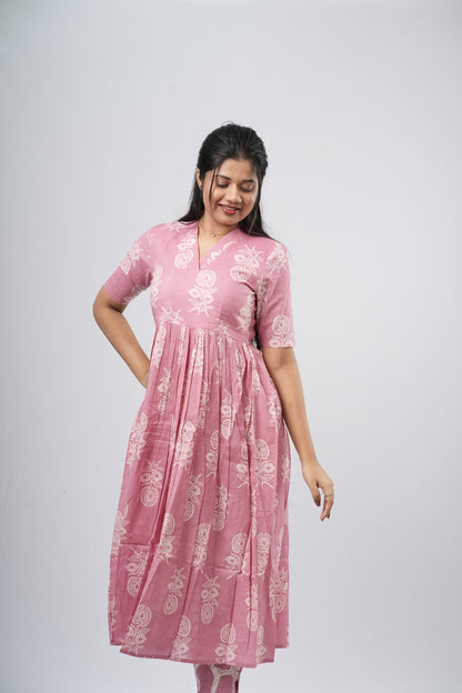 Onion Pink Floral Vine Cotton Co-ord Set