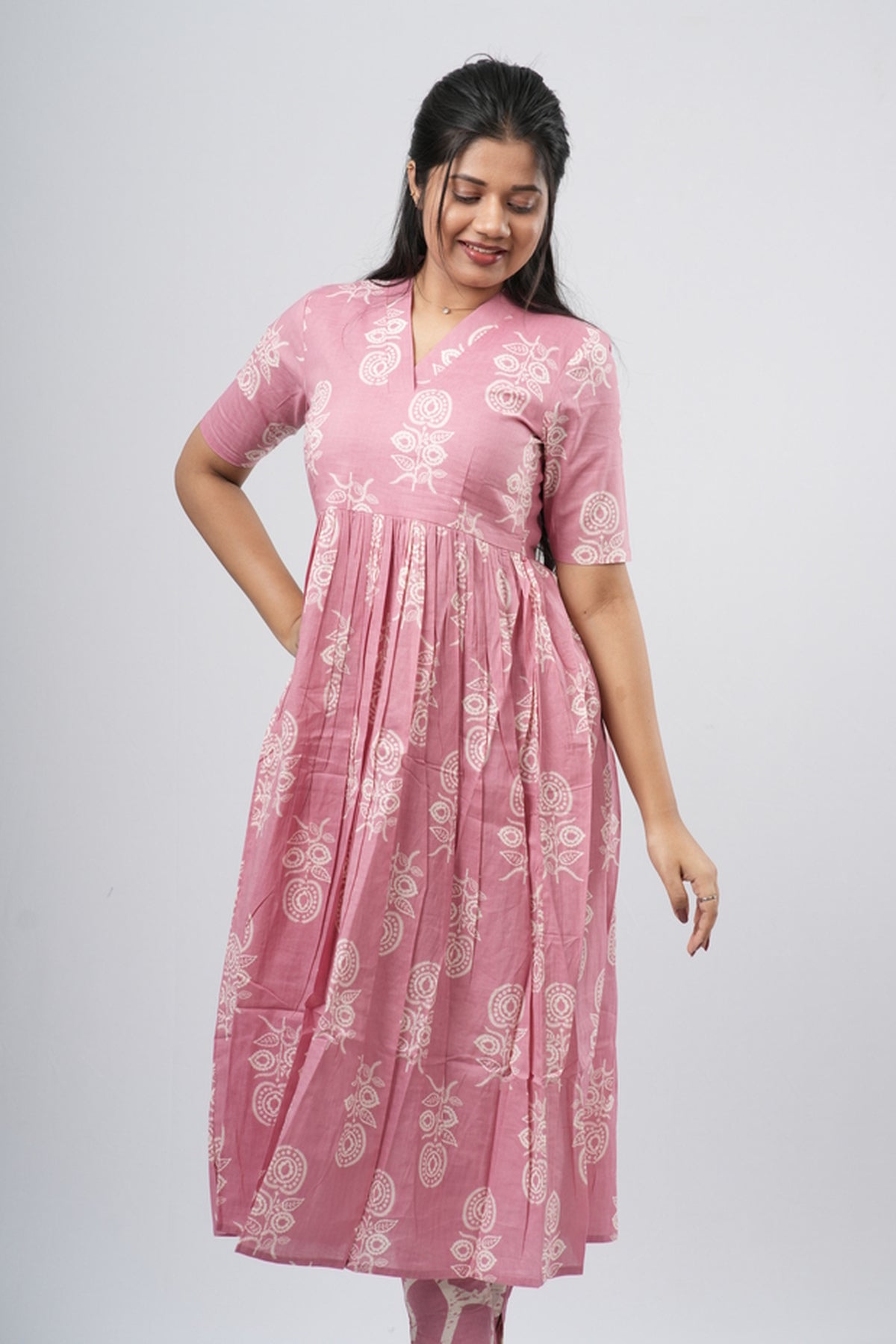 Onion Pink Floral Vine Cotton Co-ord Set