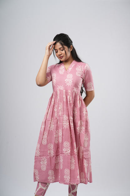Onion Pink Floral Vine Cotton Co-ord Set
