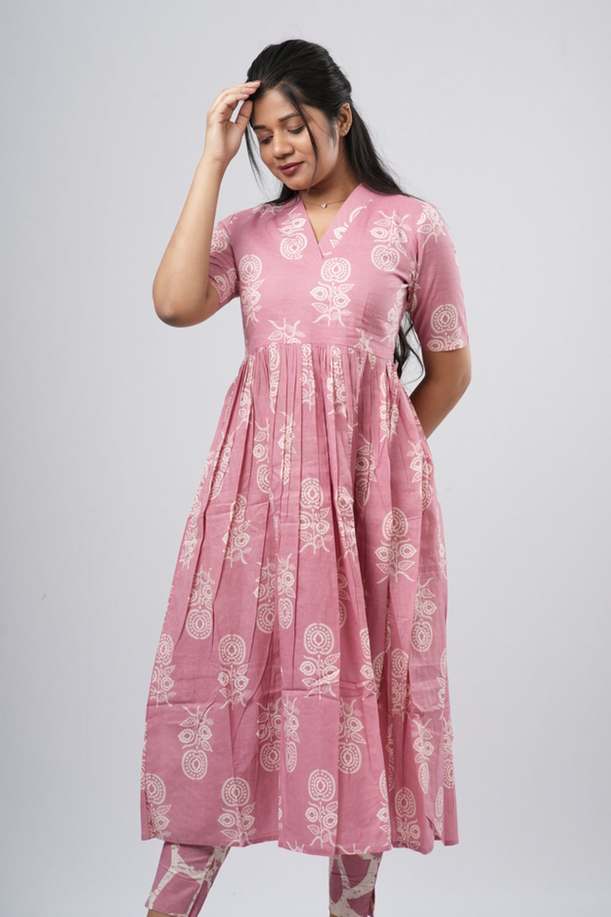 Onion Pink Floral Vine Cotton Co-ord Set