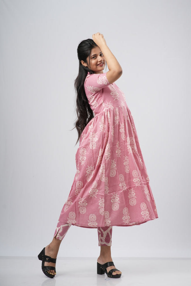 Onion Pink Floral Vine Cotton Co-ord Set