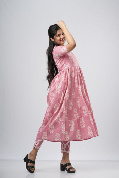 Onion Pink Floral Vine Cotton Co-ord Set