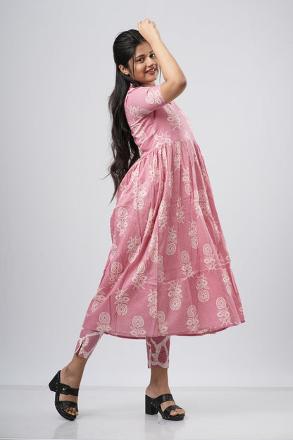 Onion Pink Floral Vine Cotton Co-ord Set