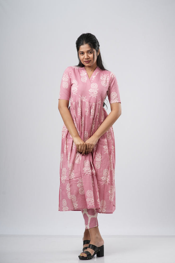 Onion Pink Floral Vine Cotton Co-ord Set
