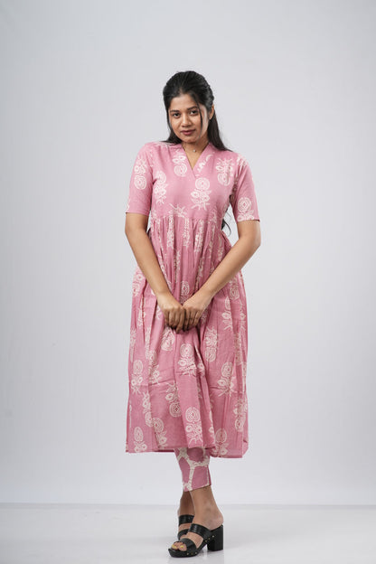 Onion Pink Floral Vine Cotton Co-ord Set