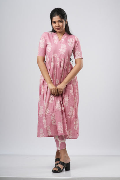 Onion Pink Floral Vine Cotton Co-ord Set