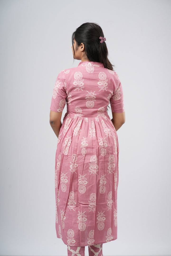Onion Pink Floral Vine Cotton Co-ord Set