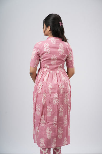 Onion Pink Floral Vine Cotton Co-ord Set