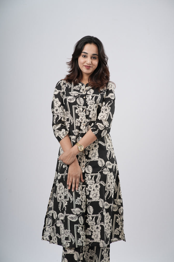Black & White Floral Jaal Print Cotton Co-ord Set