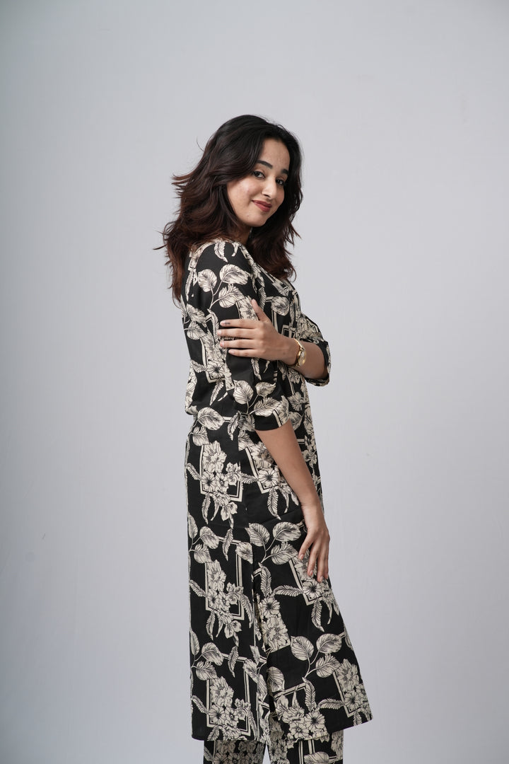 Black & White Floral Jaal Print Cotton Co-ord Set