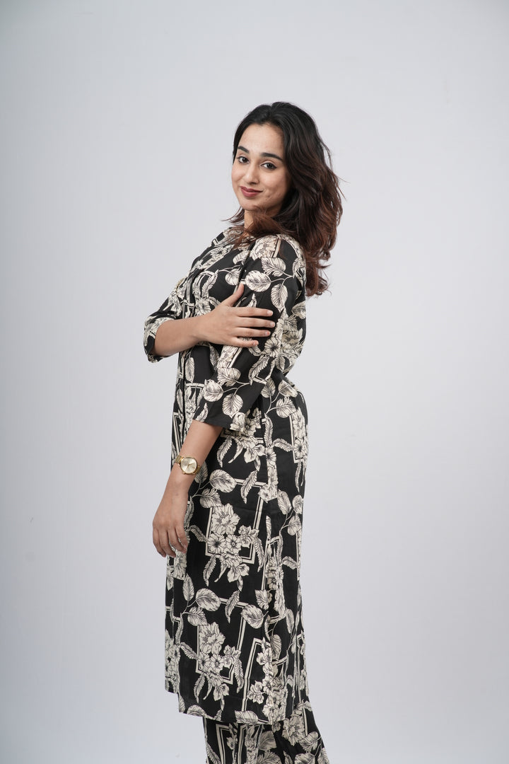 Black & White Floral Jaal Print Cotton Co-ord Set