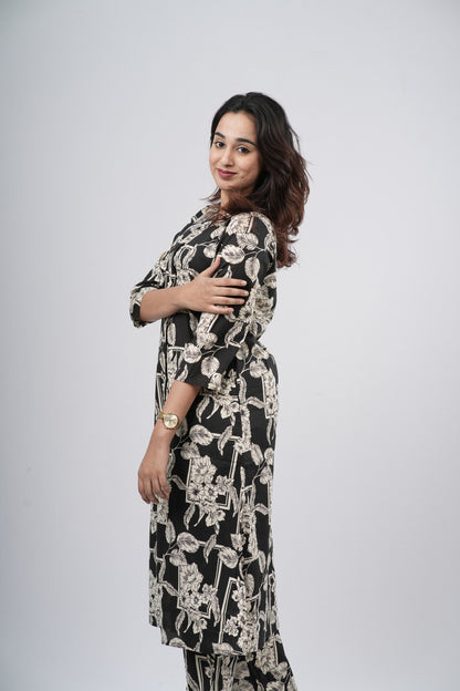 Black & White Floral Jaal Print Cotton Co-ord Set