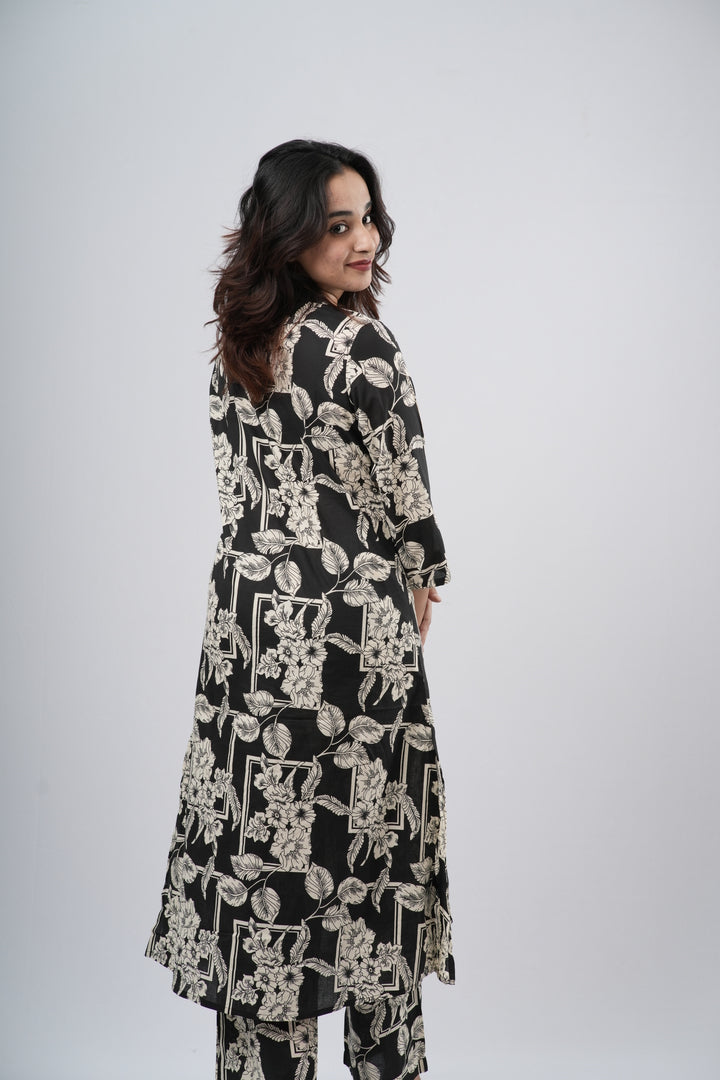 Black & White Floral Jaal Print Cotton Co-ord Set