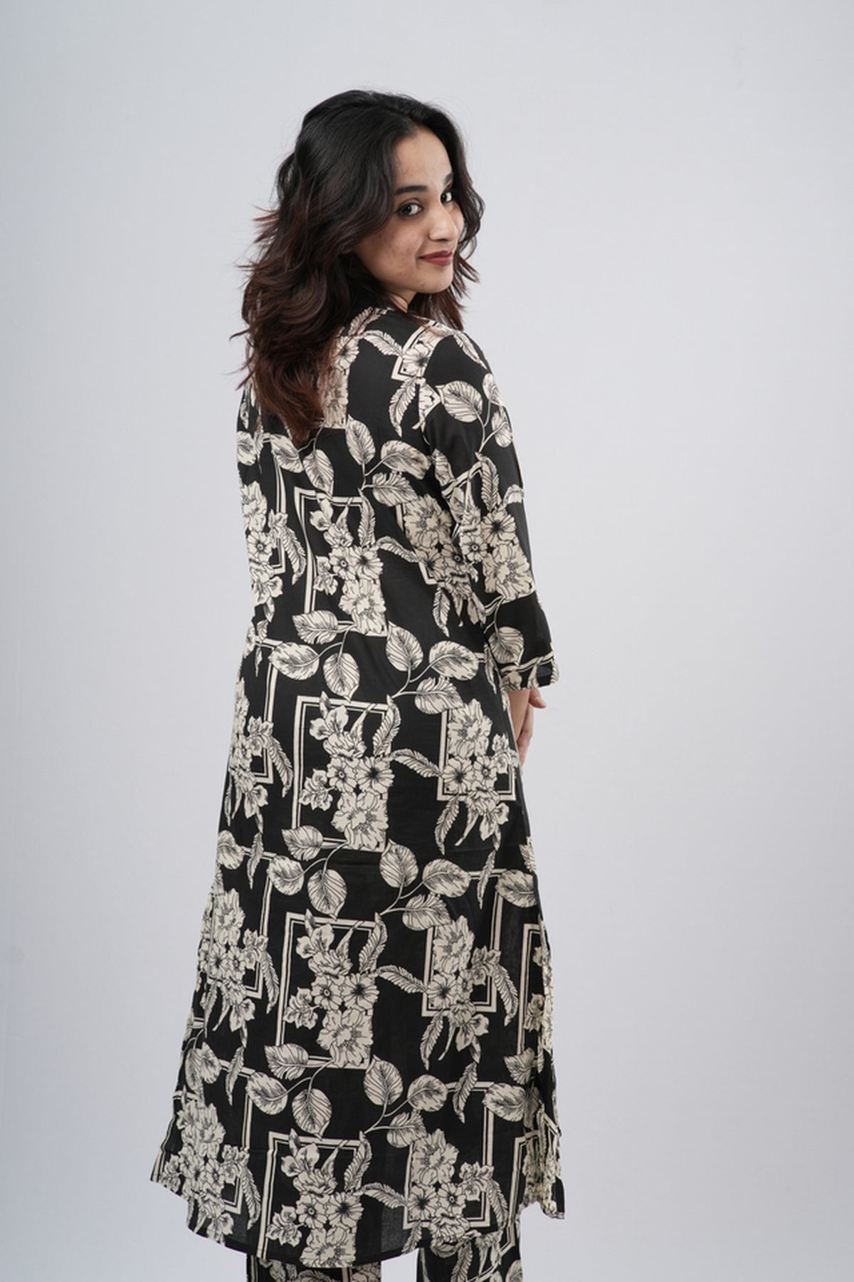 Black & White Floral Jaal Print Cotton Co-ord Set