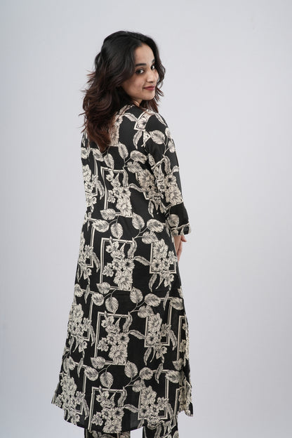 Black & White Floral Jaal Print Cotton Co-ord Set