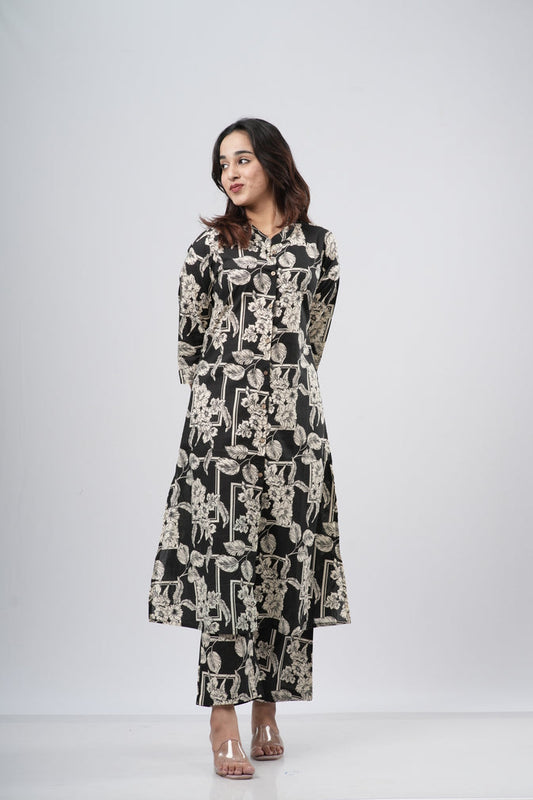 Black & White Floral Jaal Print Cotton Co-ord Set