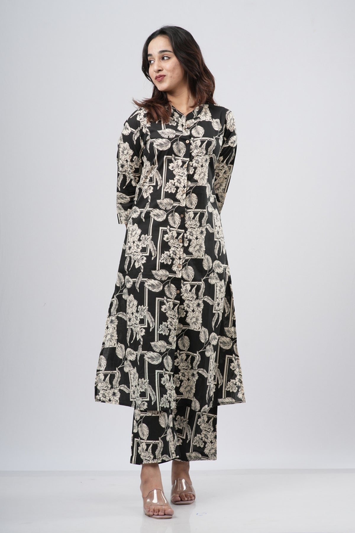 Black & White Floral Jaal Print Cotton Co-ord Set