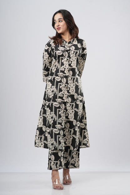 Black & White Floral Jaal Print Cotton Co-ord Set