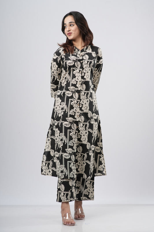Black & White Floral Jaal Print Cotton Co-ord Set