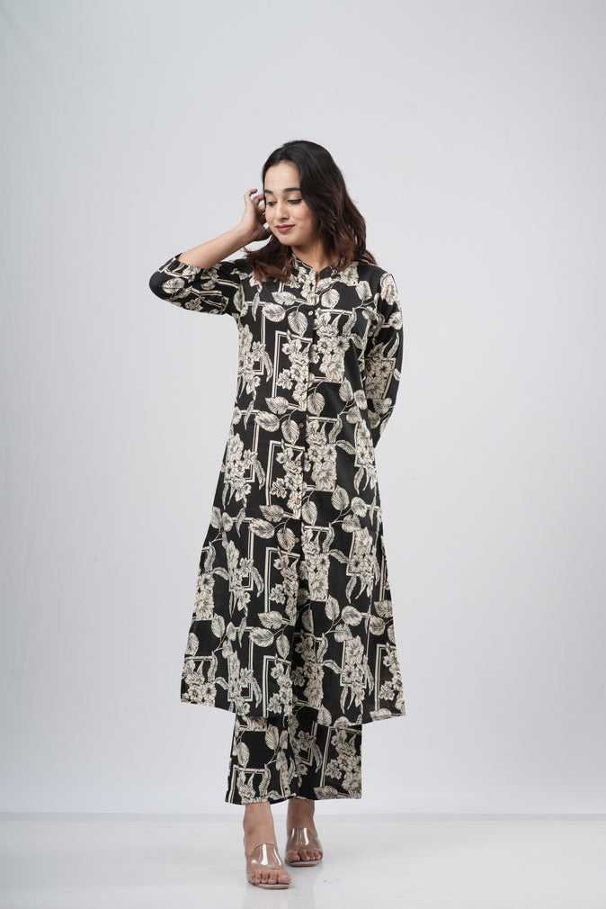 Black & White Floral Jaal Print Cotton Co-ord Set
