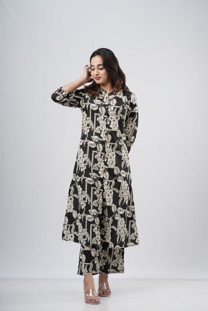 Black & White Floral Jaal Print Cotton Co-ord Set
