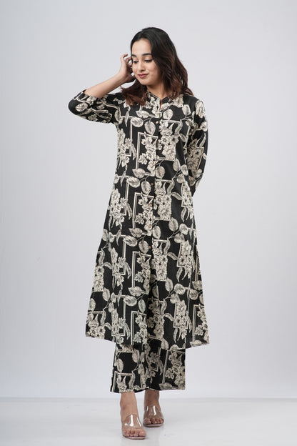 Black & White Floral Jaal Print Cotton Co-ord Set