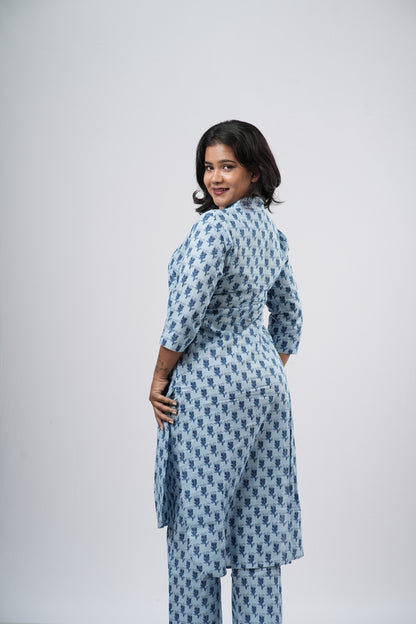 Sky Blue & Navy Floral Print Cotton Co-ord Set