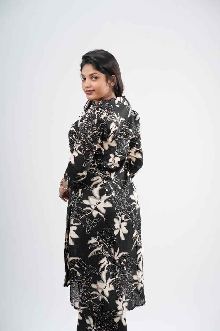 Charcoal Black & White Lily Floral Print Cotton Co-ord Set