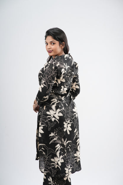 Charcoal Black & White Lily Floral Print Cotton Co-ord Set