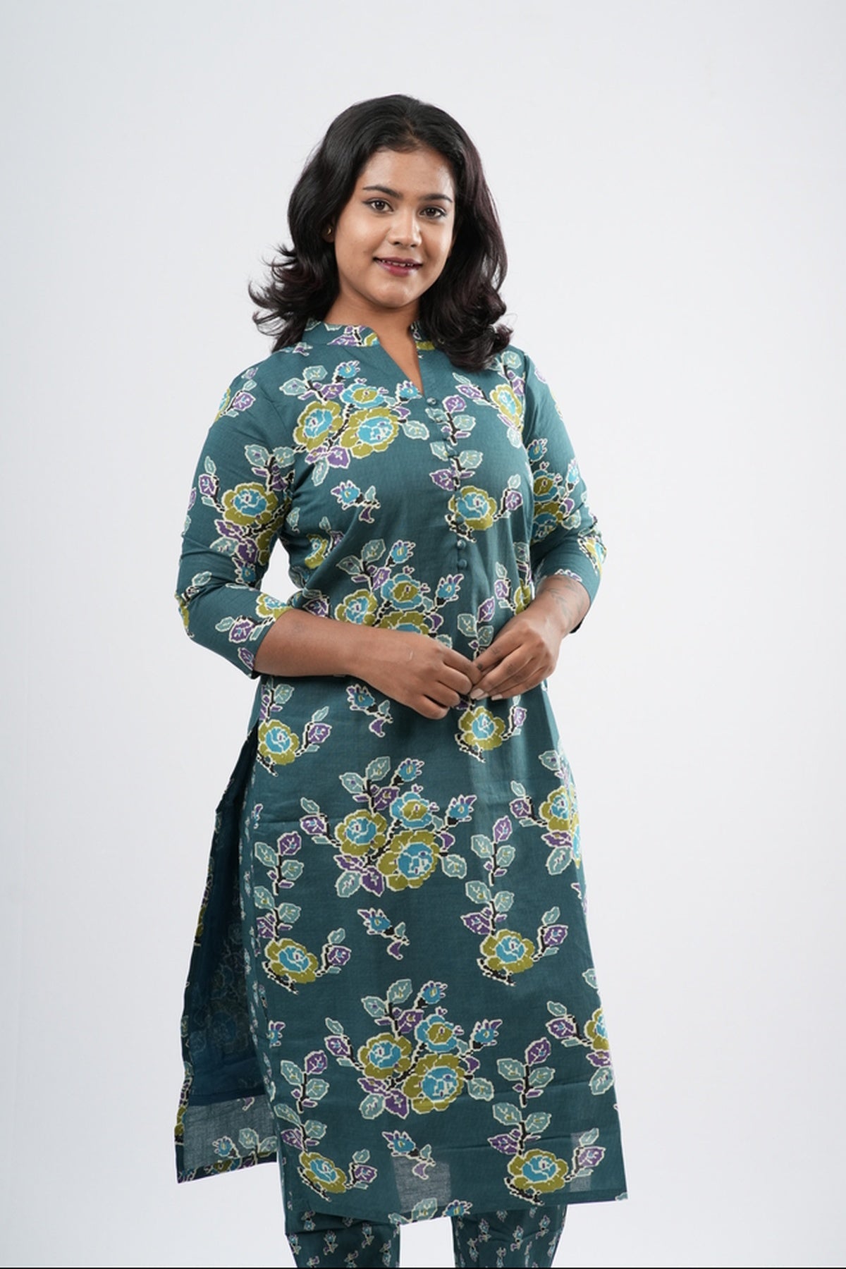 Teal Sage Green Floral Cotton Co-ord Set