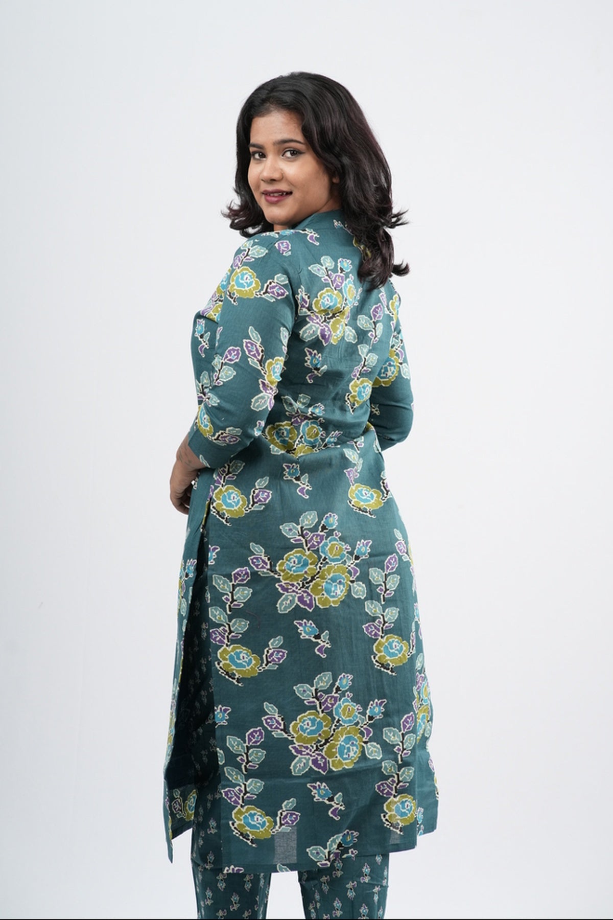 Teal Sage Green Floral Cotton Co-ord Set
