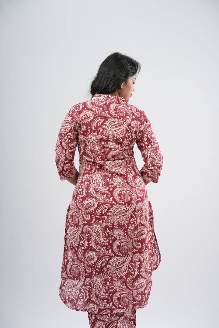 Vibrant Red & White Paisley Print Cotton Co-ord Set
