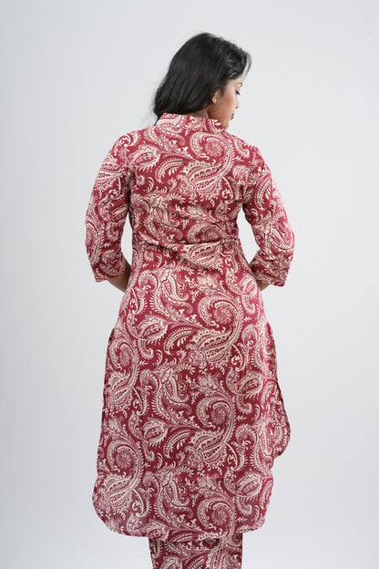 Vibrant Red & White Paisley Print Cotton Co-ord Set