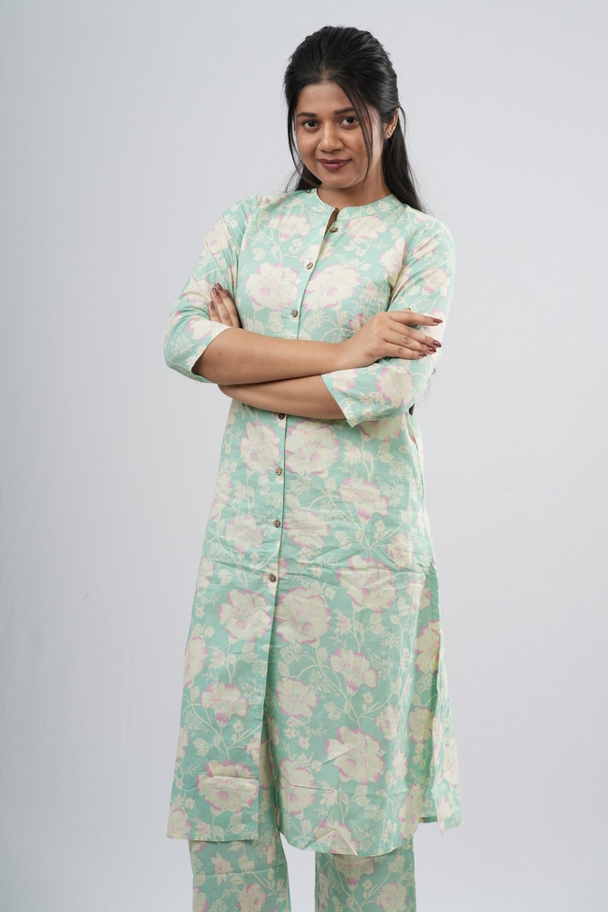 Mint Green Floral Print Cotton Co-ord Set