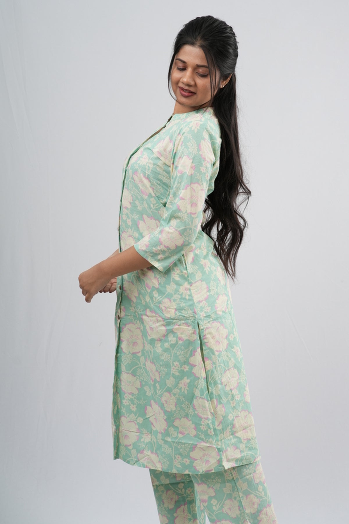 Mint Green Floral Print Cotton Co-ord Set