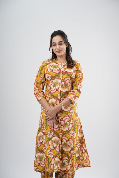 Mustard & Earthy Floral Print Cotton Co-ord Set