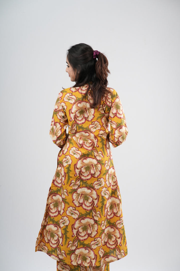 Mustard & Earthy Floral Print Cotton Co-ord Set