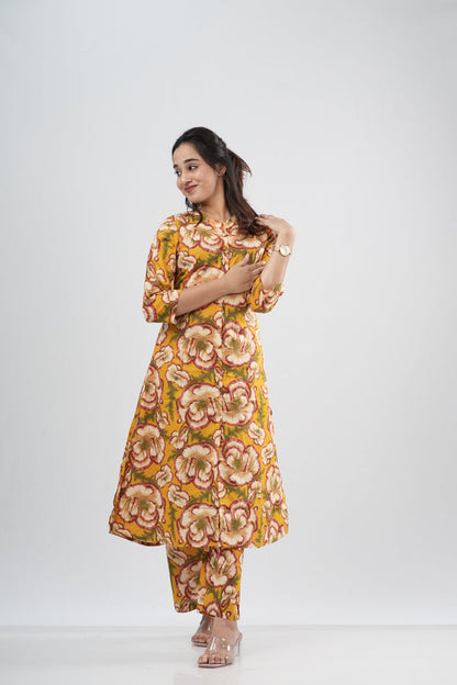 Mustard & Earthy Floral Print Cotton Co-ord Set